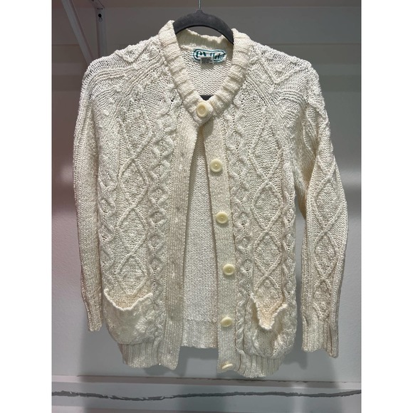 EV Ltd. Vintage 1970's Off-White Cardigan Button-Up Sweater‎ Heavy Knit - Picture 1 of 6